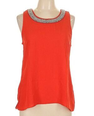 Women's Large Sleeveless Blouse Tank Socialite Beaded Accents Orange NWT